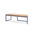 Christiania 3 Seater Public Backless Bench with wooden seat and metal frame.