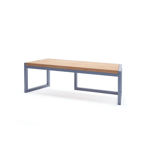Christiania 3 Seater Public Backless Bench with wooden seat and metal frame.