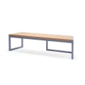Christiania 4 Seater Public Backless Bench with wooden seat and metal frame.