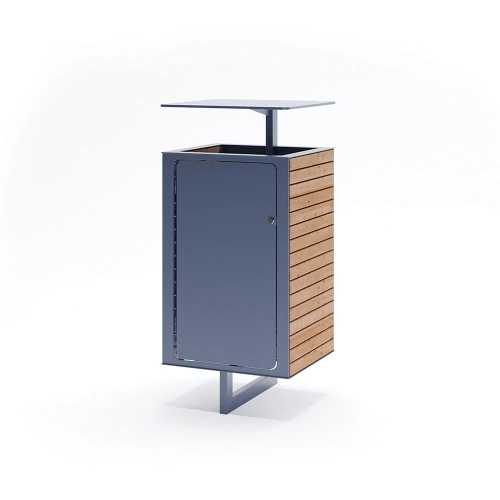 Modern Christiania Street Litter Bin with a metal frame and wooden slats.