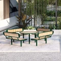 Nordhavn 3 Seater Public Backrest Bench around a round table in an outdoor setting