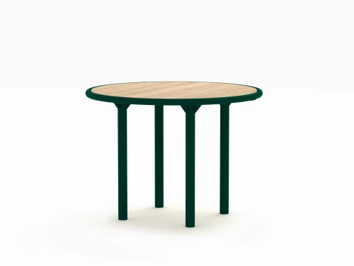 Nordhavn Round Outdoor Table 120 cm with wooden top and green metal legs