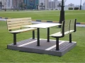 Benches and table made from HPL PLATE WOOD, thickness 10 mm, in a park setting.