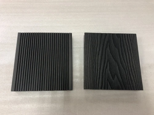 Two WPC TERRACE BOARDS / 3D10LL7 thickness 2.5 cm samples in black with different textures.