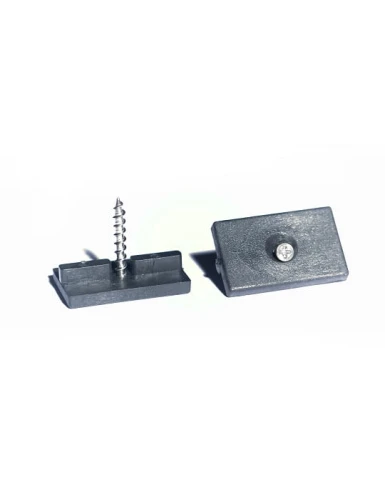 Two black PLASTIC CLIPS with screws on a white background.